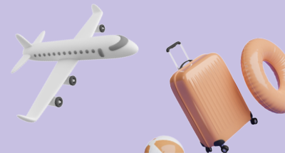 Reiseimpfcheck – Koffer und Flugzeug im 3D-Stil
